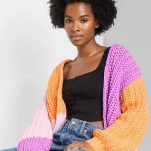 Sherbet toned chunky crochet sweater.